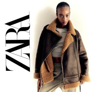 Zara Brown Leather Jacket with Tan Shearling